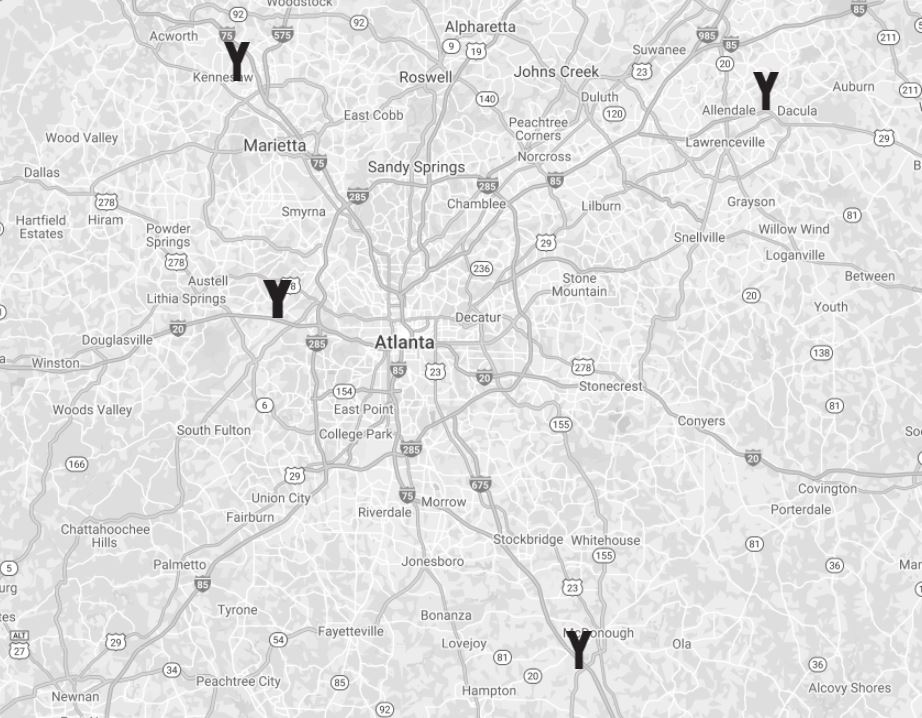 Map of Yancey Atlanta Metro Locations