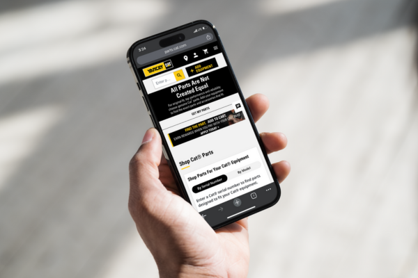 parts.cat.com website on phone screen